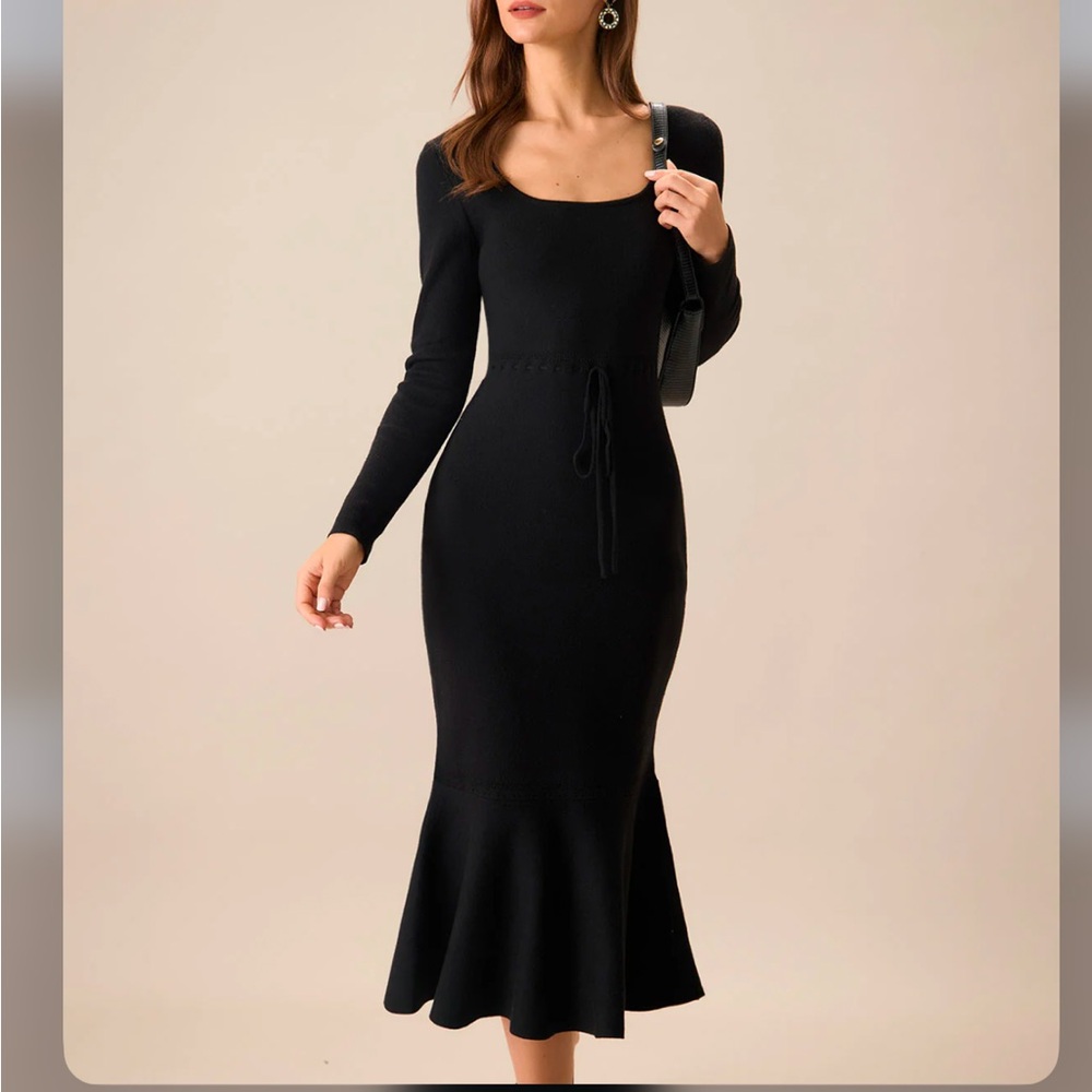 RIHOAS Women's Black Square Neck Mermaid Sweater Maxi